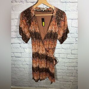 Miss Me Brown Chevron Print True‎ Wrap Dress Womens size medium brown tones fall